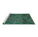 Sideview of Machine Washable Southwestern Turquoise Country Area Rugs, wshtr1325turq