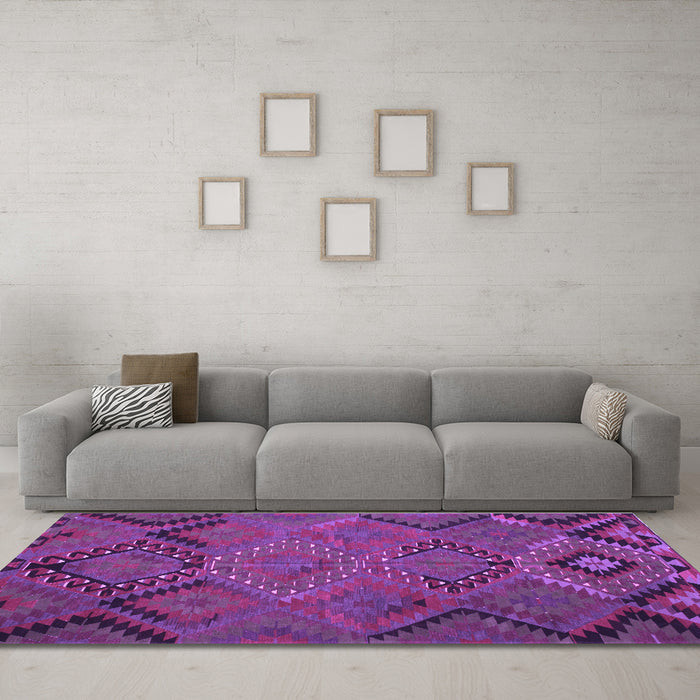 Machine Washable Southwestern Purple Country Area Rugs in a Living Room, wshtr1325pur
