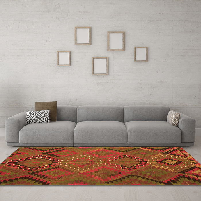 Machine Washable Southwestern Orange Country Area Rugs in a Living Room, wshtr1325org