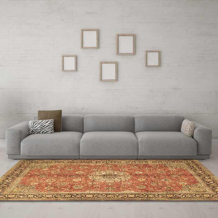 Machine Washable Persian Brown Traditional Rug in a Living Room,, wshtr1326brn