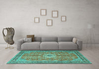 Machine Washable Persian Turquoise Traditional Rug, wshtr1326turq