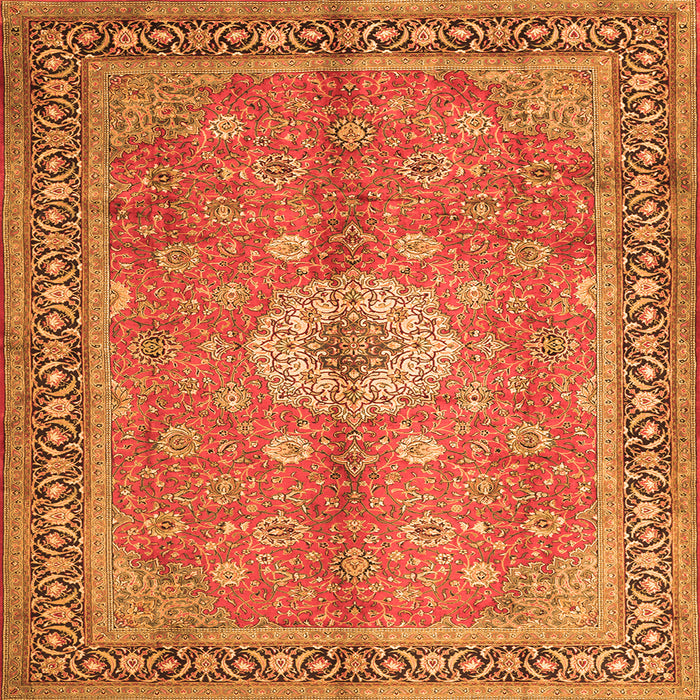 Round Machine Washable Persian Orange Traditional Area Rugs, wshtr1326org