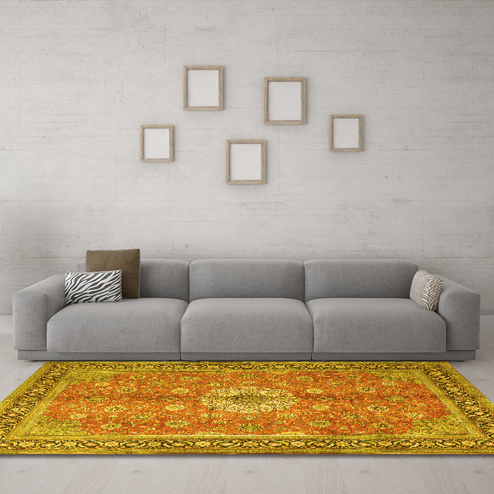 Machine Washable Persian Yellow Traditional Rug in a Living Room, wshtr1326yw