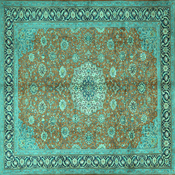 Square Machine Washable Persian Turquoise Traditional Area Rugs, wshtr1326turq