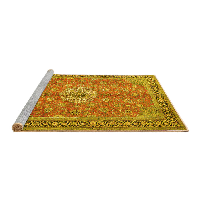 Sideview of Machine Washable Persian Yellow Traditional Rug, wshtr1326yw