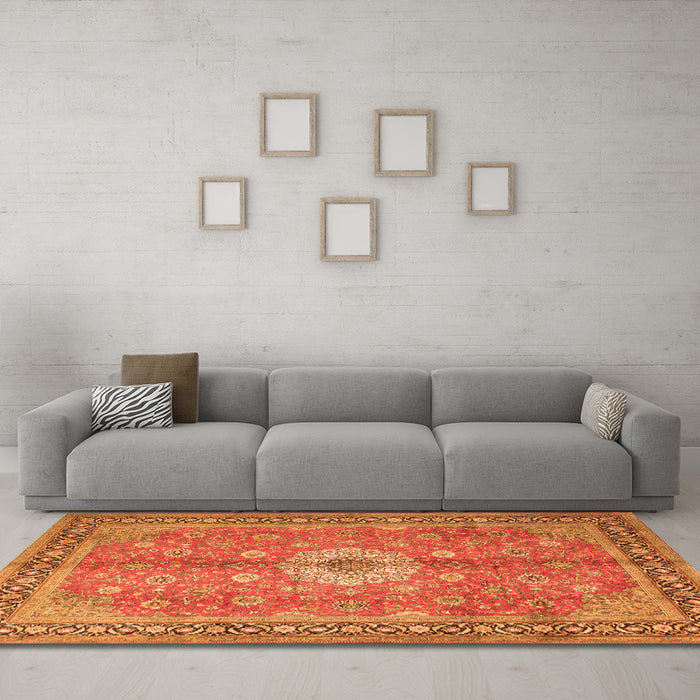 Machine Washable Persian Orange Traditional Area Rugs in a Living Room, wshtr1326org