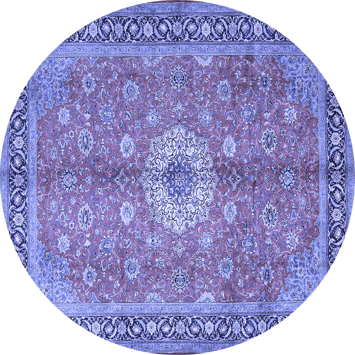 Round Machine Washable Persian Blue Traditional Rug, wshtr1326blu