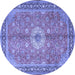 Round Machine Washable Persian Blue Traditional Rug, wshtr1326blu