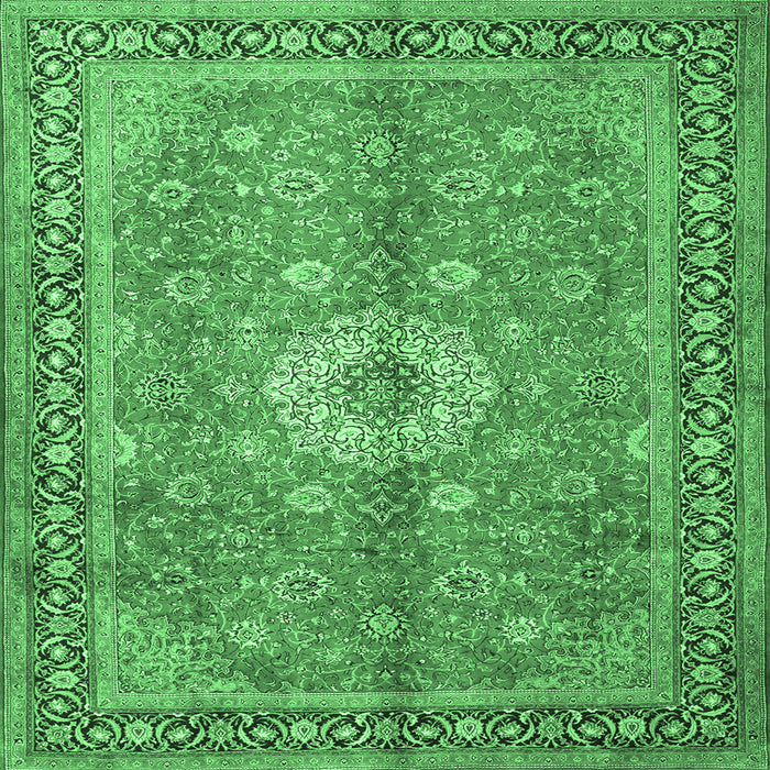 Square Persian Emerald Green Traditional Rug, tr1326emgrn