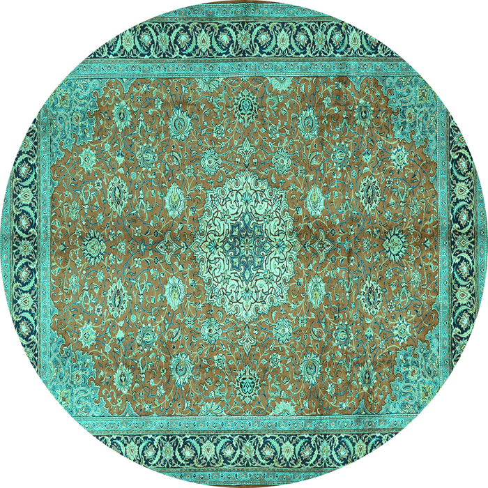 Round Machine Washable Persian Turquoise Traditional Area Rugs, wshtr1326turq