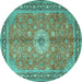 Round Machine Washable Persian Turquoise Traditional Area Rugs, wshtr1326turq