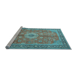 Sideview of Machine Washable Persian Light Blue Traditional Rug, wshtr1326lblu