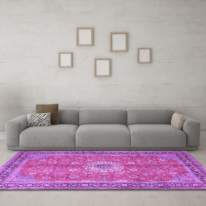 Machine Washable Persian Purple Traditional Area Rugs in a Living Room, wshtr1326pur