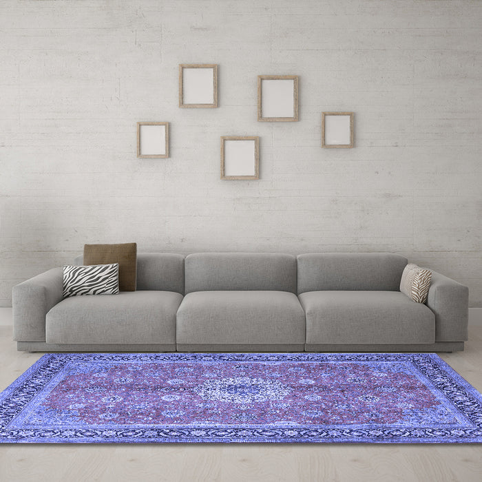 Machine Washable Persian Blue Traditional Rug in a Living Room, wshtr1326blu