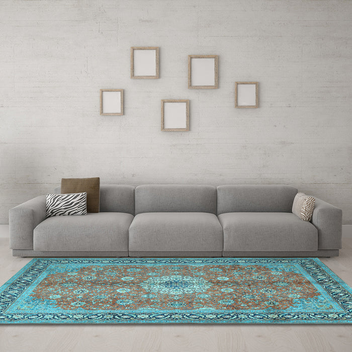 Machine Washable Persian Light Blue Traditional Rug in a Living Room, wshtr1326lblu