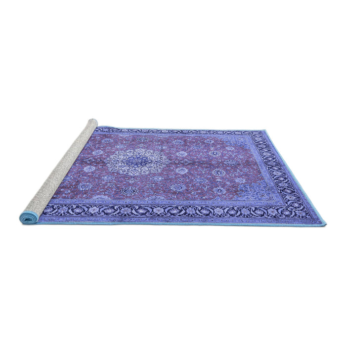 Sideview of Machine Washable Persian Blue Traditional Rug, wshtr1326blu