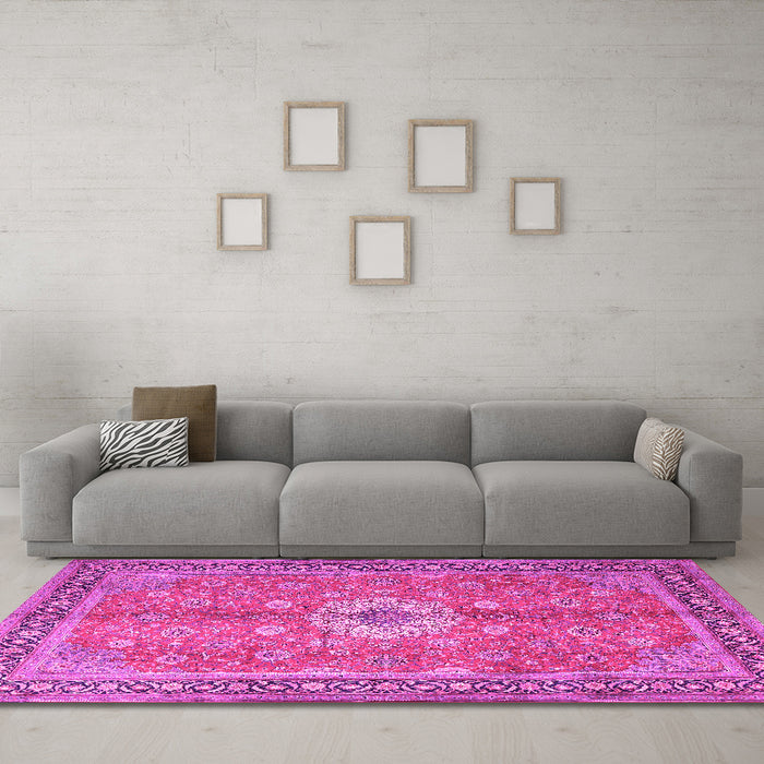 Machine Washable Persian Pink Traditional Rug in a Living Room, wshtr1326pnk