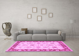 Machine Washable Persian Pink Traditional Rug in a Living Room, wshtr1327pnk