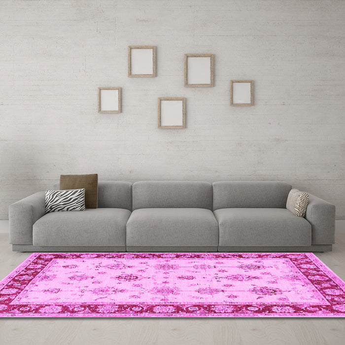 Machine Washable Persian Pink Traditional Rug in a Living Room, wshtr1327pnk