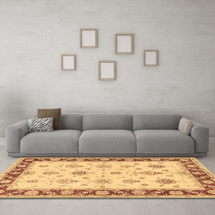 Machine Washable Persian Brown Traditional Rug in a Living Room,, wshtr1327brn