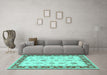 Machine Washable Persian Turquoise Traditional Area Rugs in a Living Room,, wshtr1327turq