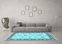 Machine Washable Persian Light Blue Traditional Rug, wshtr1327lblu