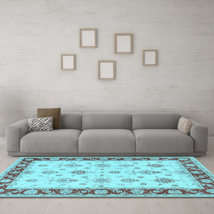 Machine Washable Persian Light Blue Traditional Rug in a Living Room, wshtr1327lblu