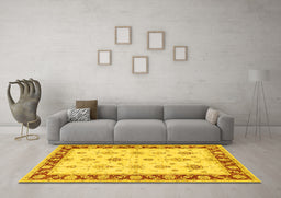 Machine Washable Persian Yellow Traditional Rug in a Living Room, wshtr1327yw