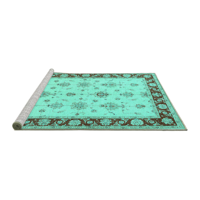 Sideview of Machine Washable Persian Turquoise Traditional Area Rugs, wshtr1327turq