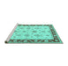 Sideview of Machine Washable Persian Turquoise Traditional Area Rugs, wshtr1327turq