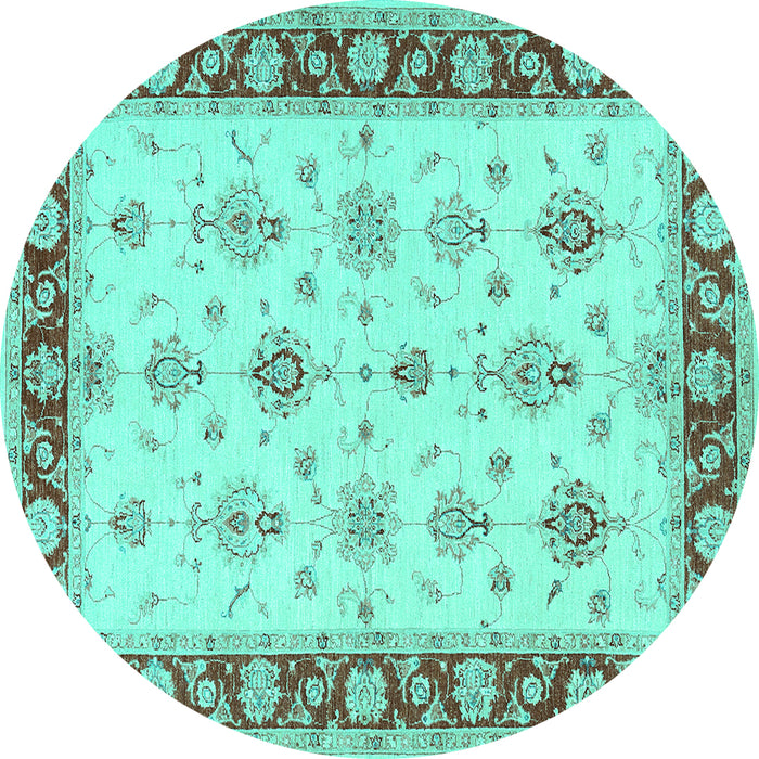 Round Machine Washable Persian Turquoise Traditional Area Rugs, wshtr1327turq