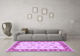 Machine Washable Persian Purple Traditional Area Rugs in a Living Room, wshtr1327pur