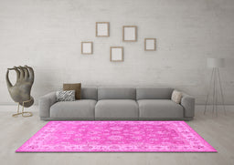 Machine Washable Persian Pink Traditional Rug in a Living Room, wshtr1328pnk