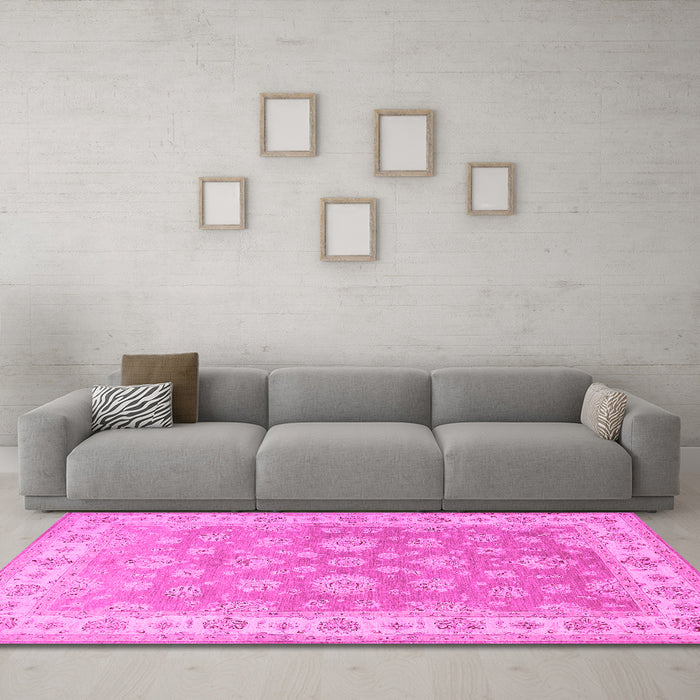 Machine Washable Persian Pink Traditional Rug in a Living Room, wshtr1328pnk