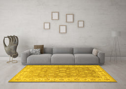 Machine Washable Persian Yellow Traditional Rug in a Living Room, wshtr1328yw