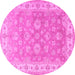 Round Machine Washable Persian Pink Traditional Rug, wshtr1328pnk