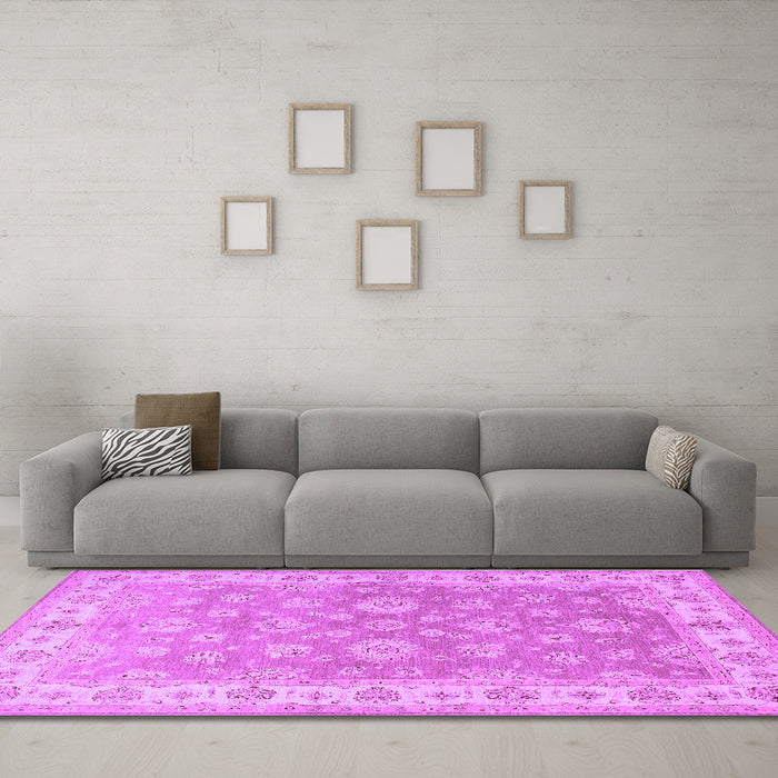 Machine Washable Persian Purple Traditional Area Rugs in a Living Room, wshtr1328pur