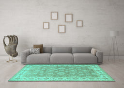 Machine Washable Persian Turquoise Traditional Area Rugs in a Living Room,, wshtr1328turq