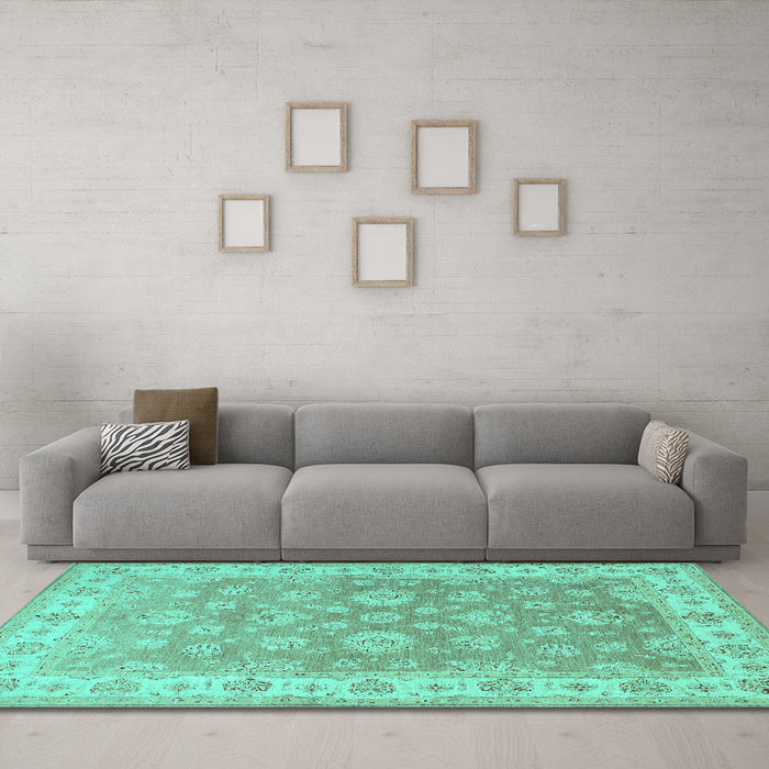 Machine Washable Persian Turquoise Traditional Area Rugs in a Living Room,, wshtr1328turq