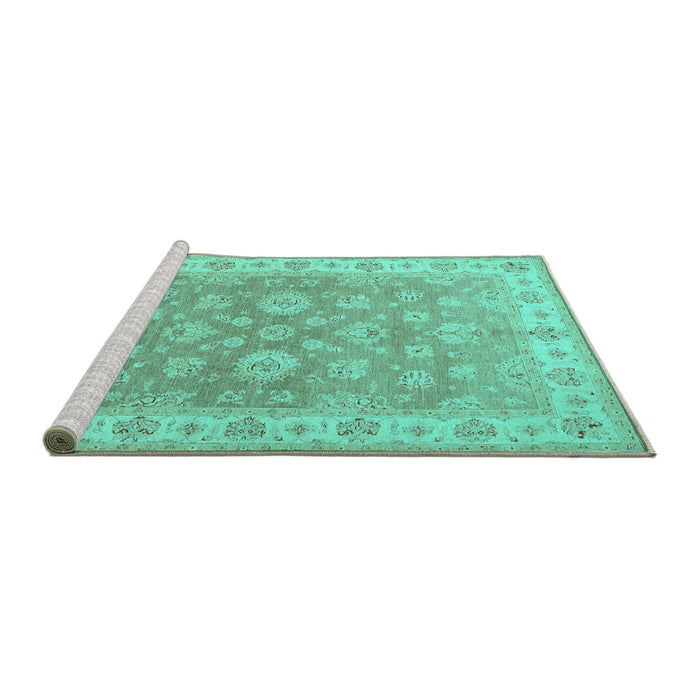Sideview of Machine Washable Persian Turquoise Traditional Area Rugs, wshtr1328turq