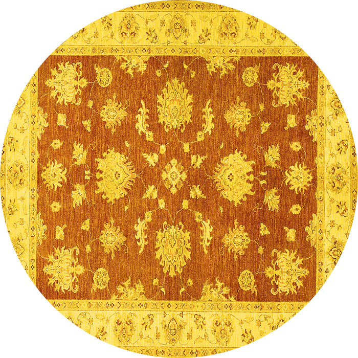 Round Machine Washable Oriental Yellow Traditional Rug, wshtr1329yw