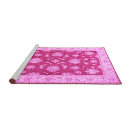 Sideview of Machine Washable Oriental Pink Traditional Rug, wshtr1329pnk