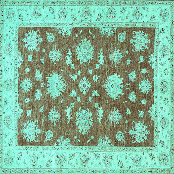 Square Oriental Turquoise Traditional Rug, tr1329turq
