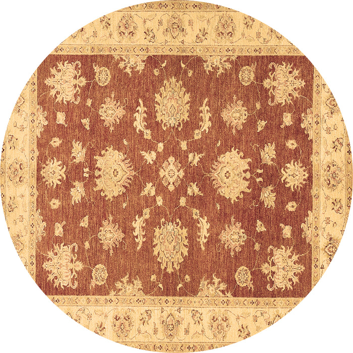 Round Oriental Brown Traditional Rug, tr1329brn