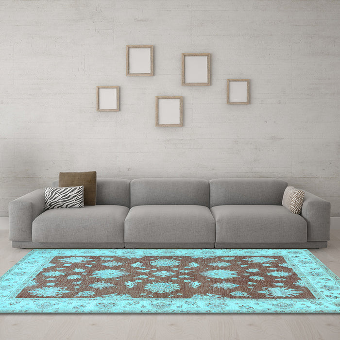 Machine Washable Oriental Light Blue Traditional Rug in a Living Room, wshtr1329lblu