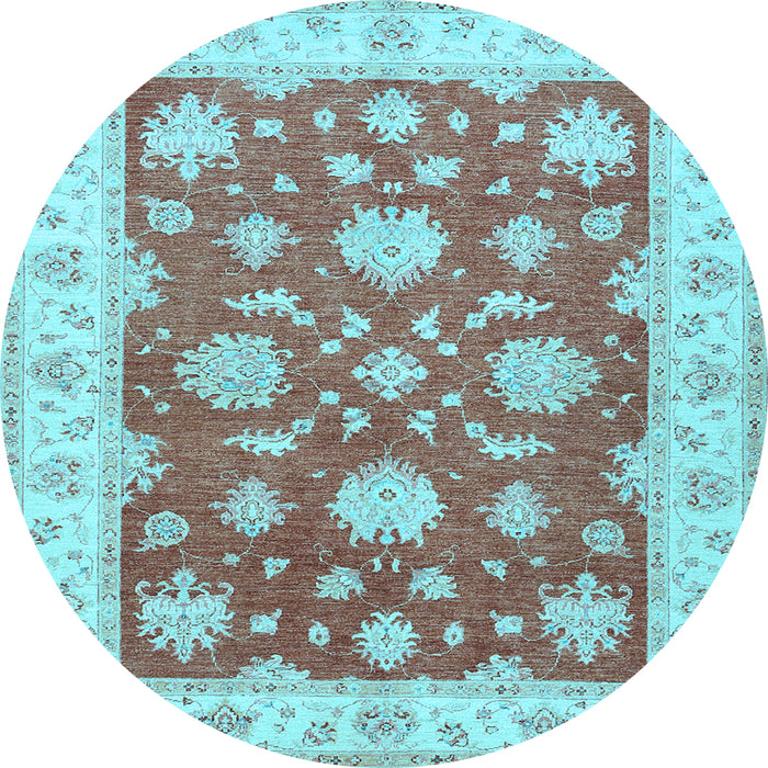 Round Machine Washable Oriental Light Blue Traditional Rug, wshtr1329lblu