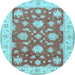 Round Machine Washable Oriental Light Blue Traditional Rug, wshtr1329lblu