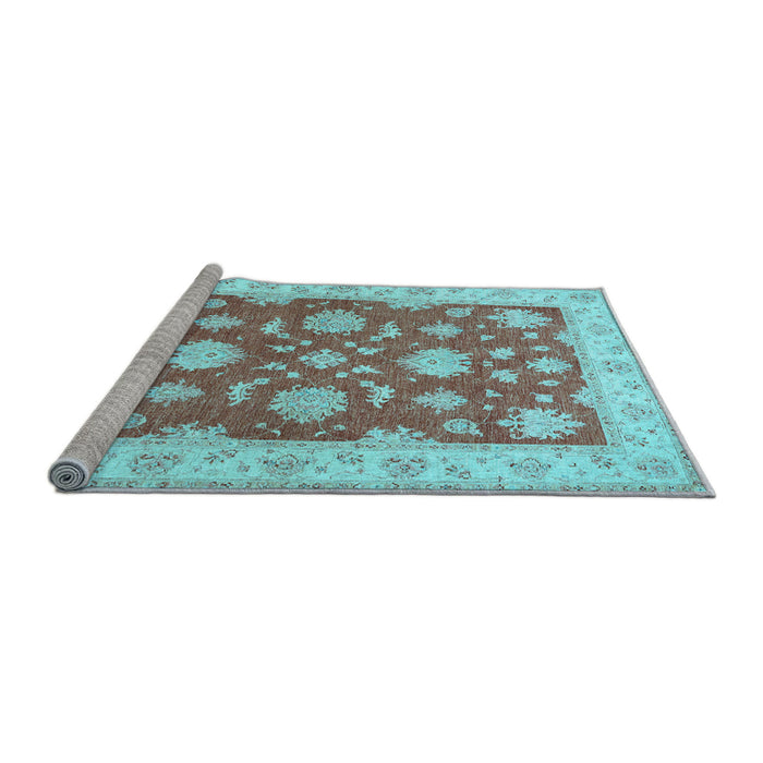 Sideview of Machine Washable Oriental Light Blue Traditional Rug, wshtr1329lblu