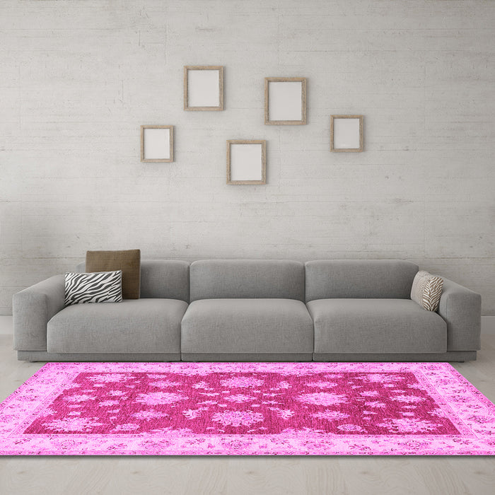 Machine Washable Oriental Pink Traditional Rug in a Living Room, wshtr1329pnk