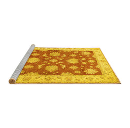 Sideview of Machine Washable Oriental Yellow Traditional Rug, wshtr1329yw